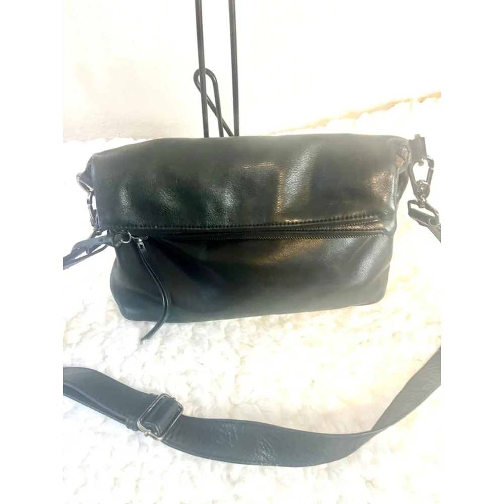 Margot Mickey Double Zip Fold Over Dark Green Leather Hobo or Crossbody bag